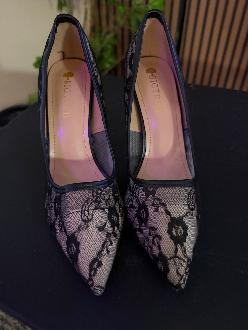 Black Lace Pointed-Toe Pumps